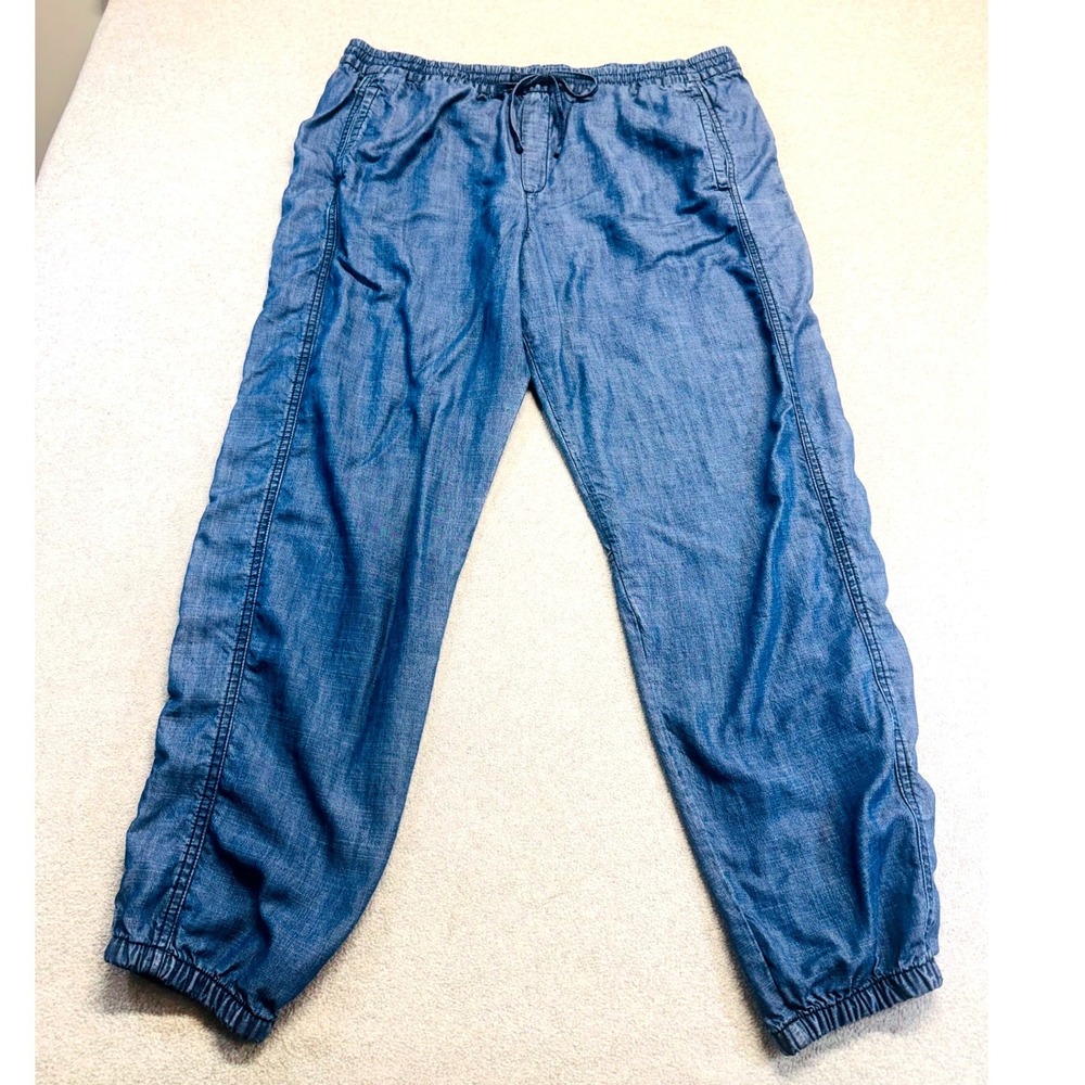 GAP Women L Chambray Jogger Pants Blue Drawstring Lightweight Casual Soft Summer